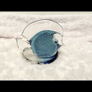 PartyLite Navy & Aqua Blue Fish Glass Tea Light Holder